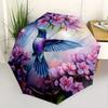 Hummingbird, Floral Automatic Folding Umbrella 8 Ribs, Durable Iron Frame, Bright Color Pattern Compact Travel Umbrella, Suitable for Outdo
