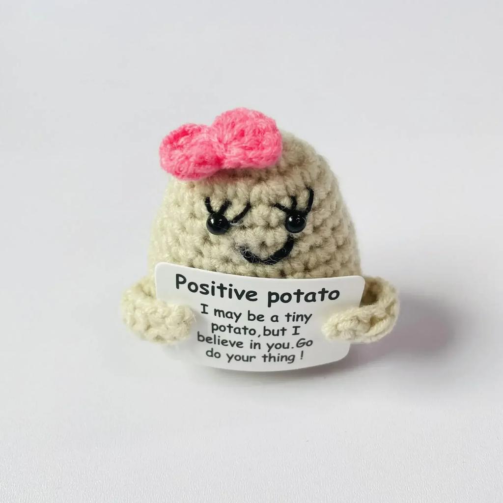 New Positive Energy Potato Hug Pocket Mini Handmade Plush Wool Knitting Doll with Card Funny Christams Gift Home Room Decoration