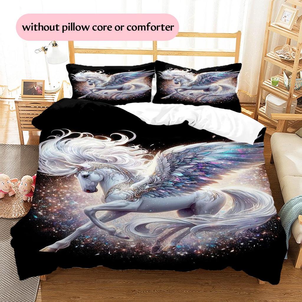 1PC Horse Bedding Quilt Set Quilt Cover Pillowcase Home Decoration Birthday Gift (1 * Duvet Cover + 2 * Pillowcase, Without Core)