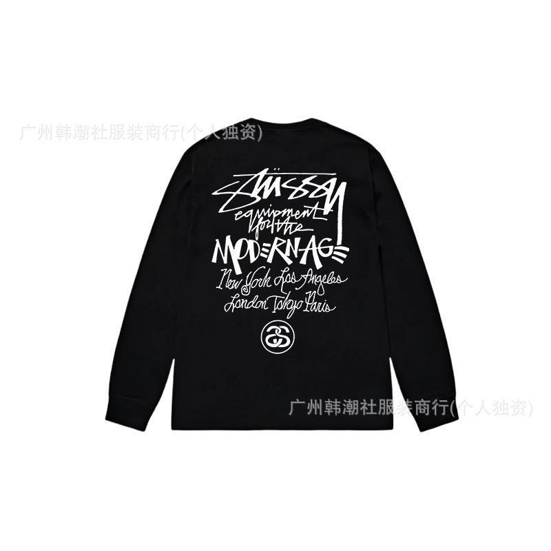 3. Cross-border Stuart long-sleeved printed t-shirt American trendy cylindrical cloth casual loose men and women the same style