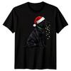 Black Labrador Dog Christmas Holidays Mens Womens Graphic Tee Santa Hat Lights