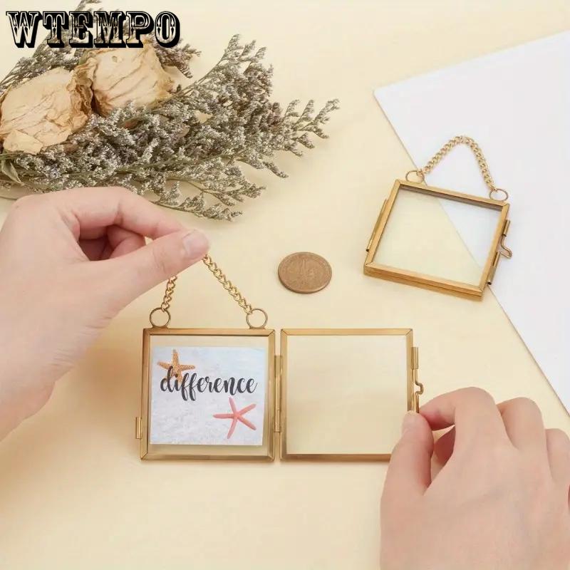 WTEMPO Vintage Mini Hänge-Fotorahmen Doppelglas-Display Elegantes Faltbares Scharnierdesign für Gepresste Blume Bild Charmante Heim-Wanddekorationen,
