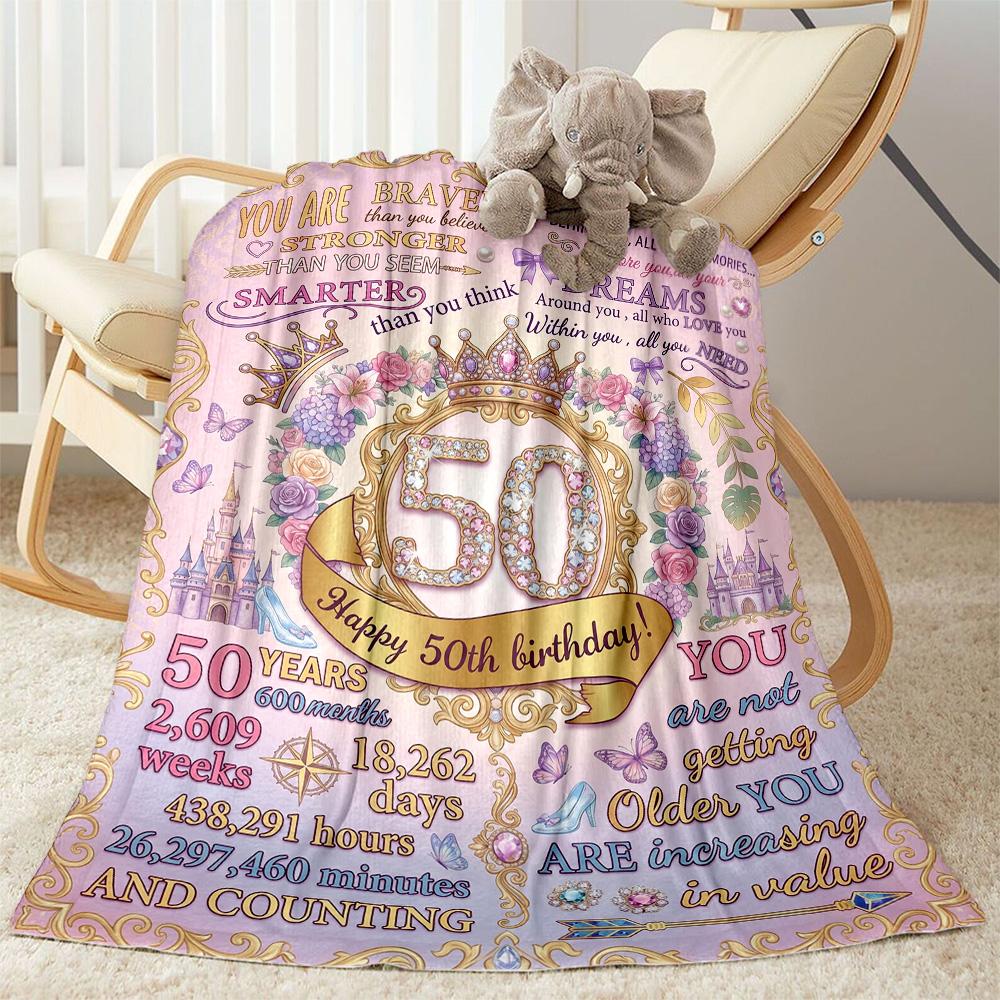 Princess 50th Birthday Celebration Flannel Blanket-Soft and Suitable for Sofas,Beds,Offices,Travel,All Seasons,Great Gift for Holidays and Birthdays.
