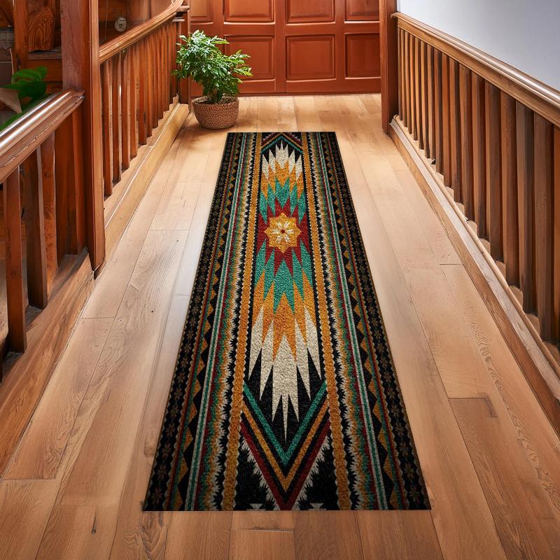 

Bohemian Ethnic Pattern Long Runner Rug Durable Non-slip Corridor Mat Exquisite Geometric Print Carpet for Hallway Entryway 40X120CM