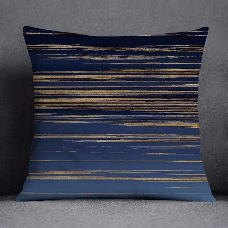 Blue-Gray Geometric Patterns Double-Sided Printed Pillow Cover Short Plush Suitable Living Rooms Bedrooms Throw Cushion Cover