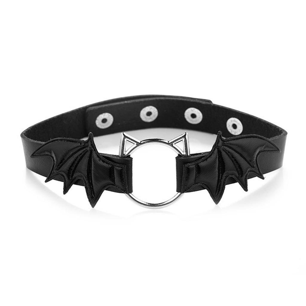 Colier de guler de guler din piele PU cu aripă de liliac Cat Cosplay Kitty Colier de guler pentru femei Punk Choker de pisică