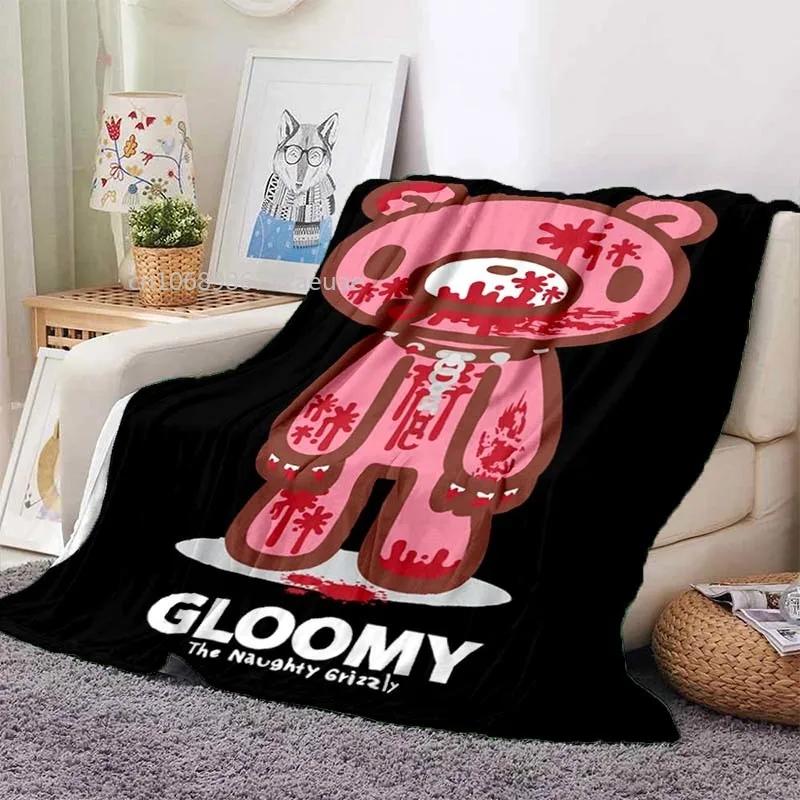 Cartoon Gloomy Bear Printed Blanket for Beds Sofas Warm Soft Flannel Blanket Gift