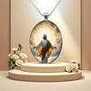 A Christian Jesus Pendant of Divine Love and Faith Time Gemstone Necklace Guardian Necklace Glass Pendant Suitable for Daily Wear Unisex