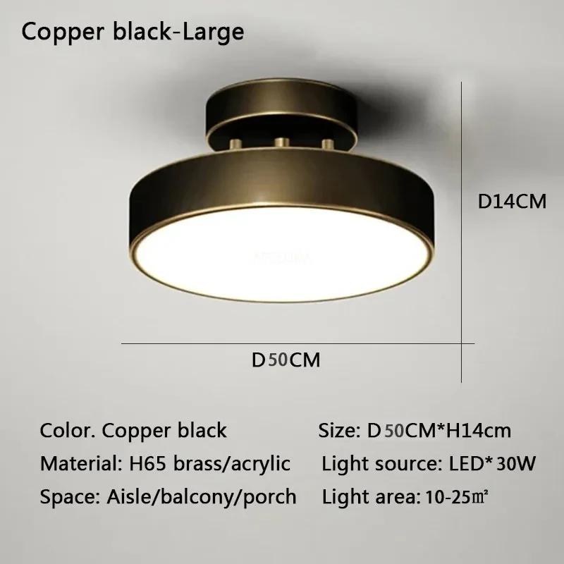 Modern LED all Copper Ceiling Lights Entrance Corridor Balcony Bedroom 40/50CM Black Gold Ceiling Lamps Home Decoration Lustres