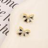 High-end Women's Butterfly Diamond Stud Earrings, Elegant And Versatile Black Drip Earrings With Bow Design.