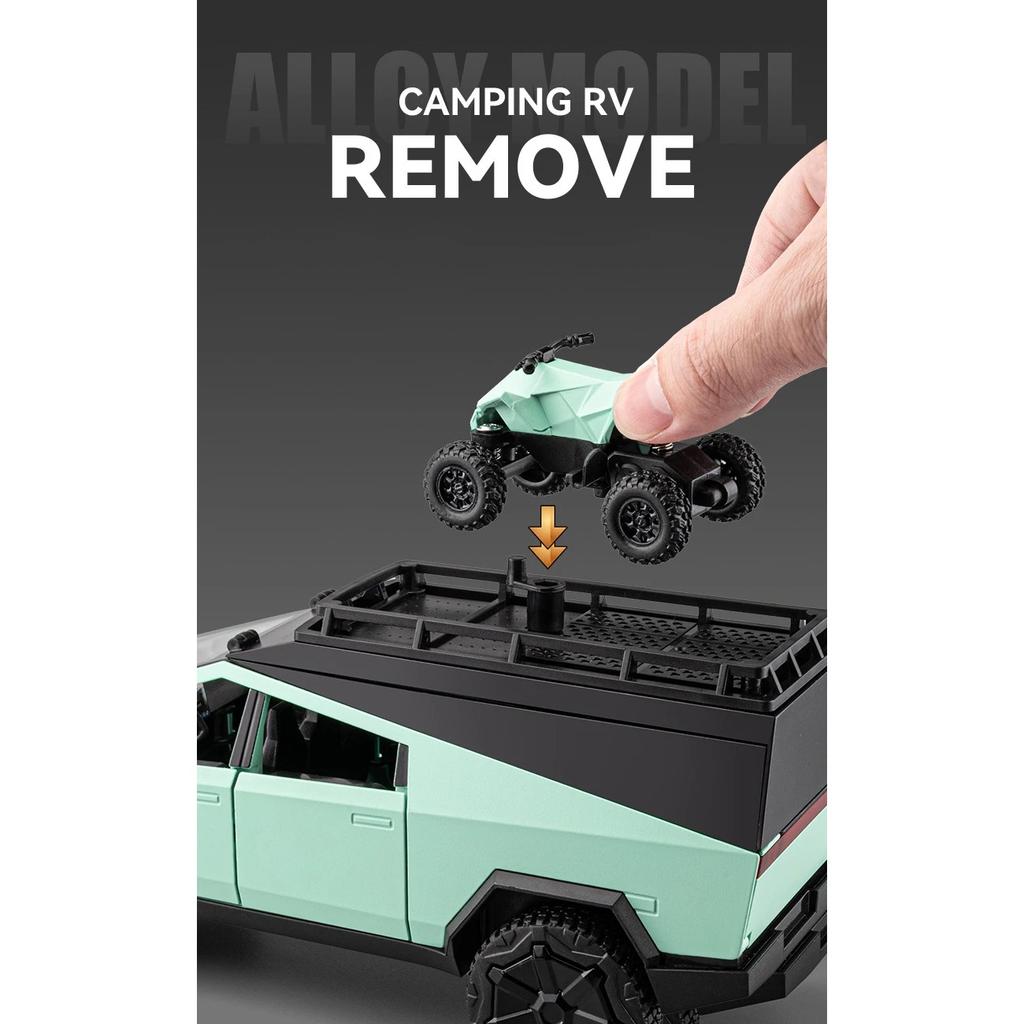 1/24 Tesla Cybertruck Camping RV Alloy Die Cast Toy Car Model Sound and Light Children's Toy Collectibles Birthday Gift