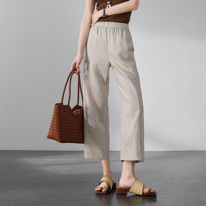 SOFSIL Women's High-Waist Linen Blend Loose Cropped Trousers