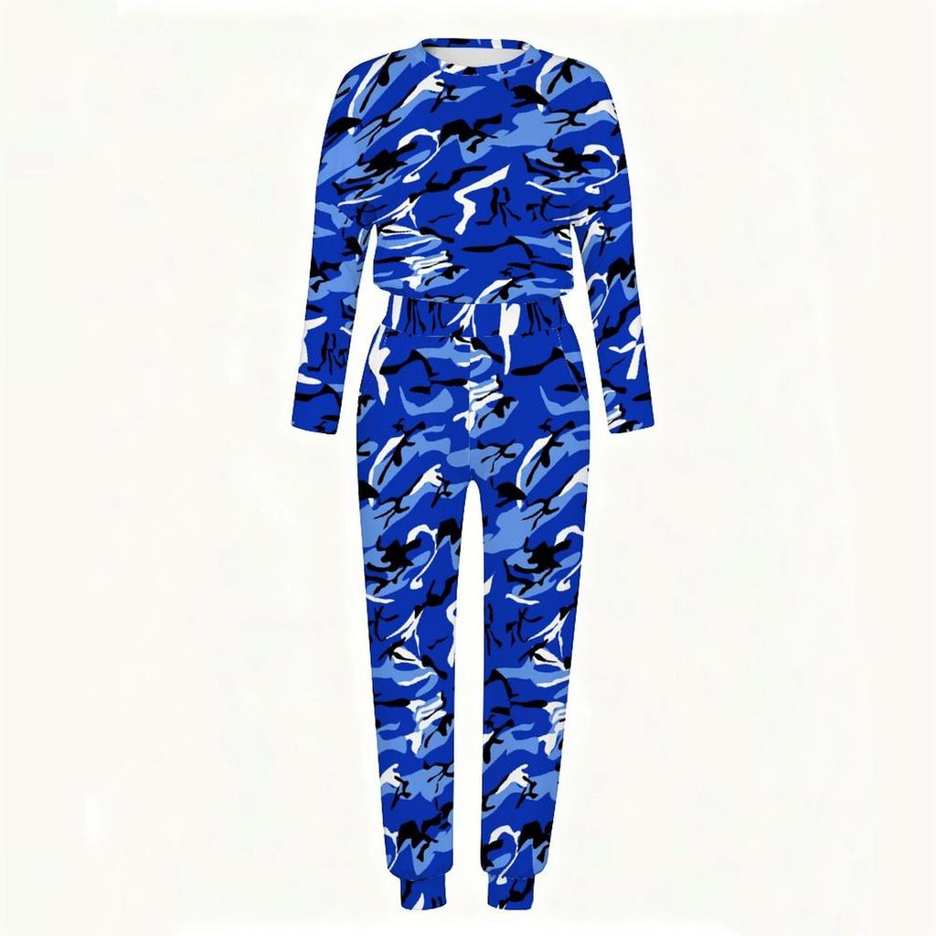 Women Long Sleeve Loose Blouse And Elastic Waist Straight Trousers Two Piece Soft Leisure Clothing