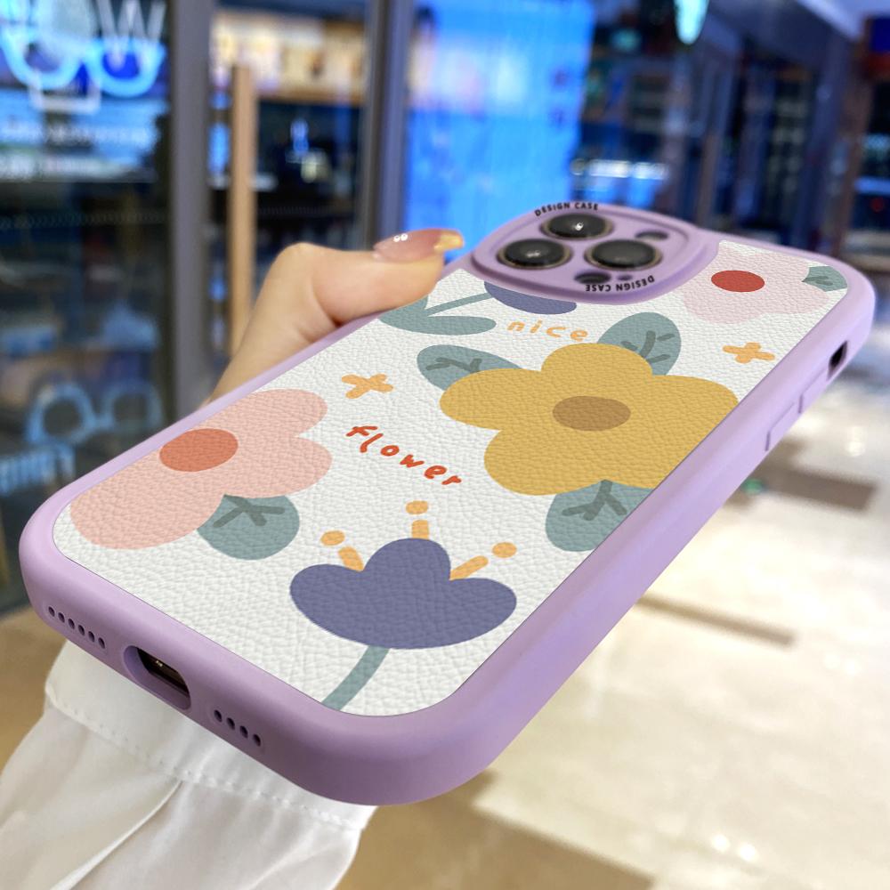 Mädchen Schöne Schlanke Cartoon Schöne Blumen Leder Zurück Gehäuse PU Leder Abdeckung Telefon Fall für Samsung Xiaomi Poco Redmi