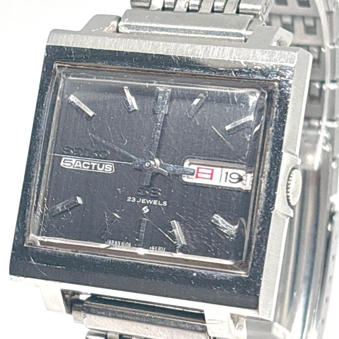 Vintage [Working item] Seiko 5 Actus SS (square type, black dial) Automatic winding 5ACTUS