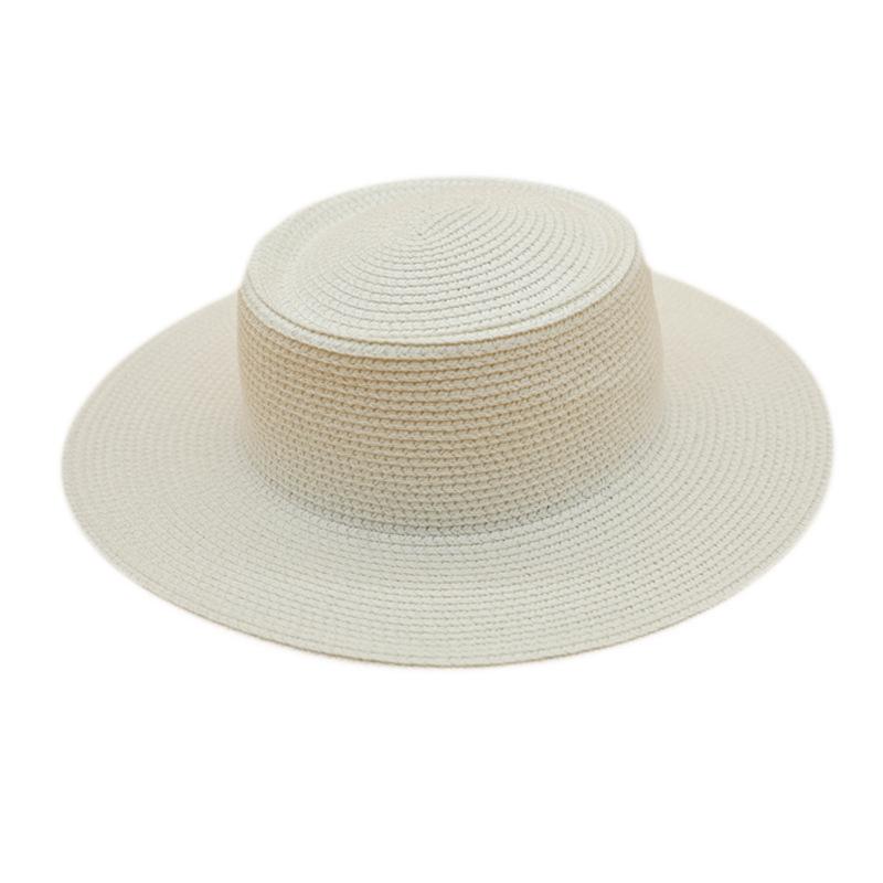 White Black French Retro Panama Versatile Light Board Flat Top Top Top Hat Women'S Summer Sunshade Sunscreen Street Shot Straw Hat