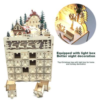 2025 Creations Wooden Christmas Advent Calendar House Shape Calendar Box Xmas Ornament Countdown To Christmas LED Light Calendar