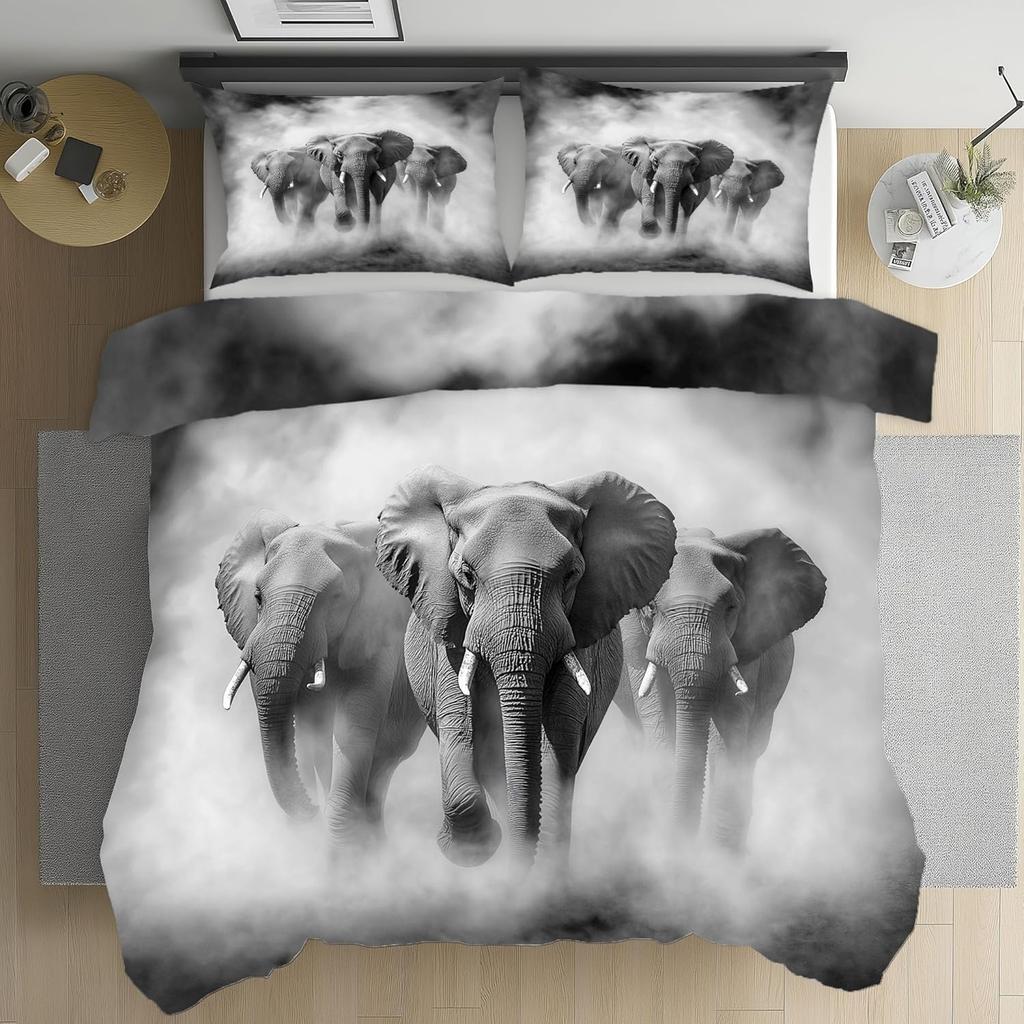 Animal Elephant 3D Print Pattern 2 Piece Bedding Set with Pillowcase All Season Quilt Duvet Cover with Zipper for Kids Adults