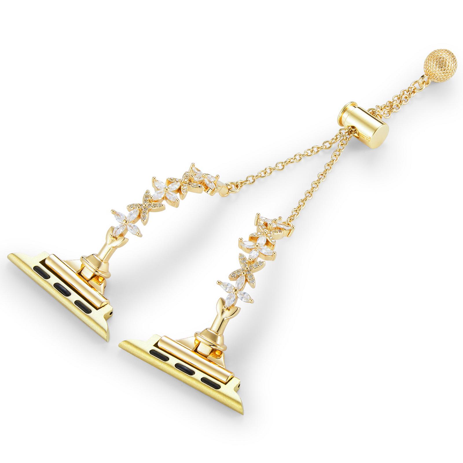 

For Apple Watch Series 10 9 8 7 SE 6 5 4 3 2 1 42mm 41mm 40mm 38mm Copper Bracelet Zircon Four-Leaf Clover Watch Strap Gold