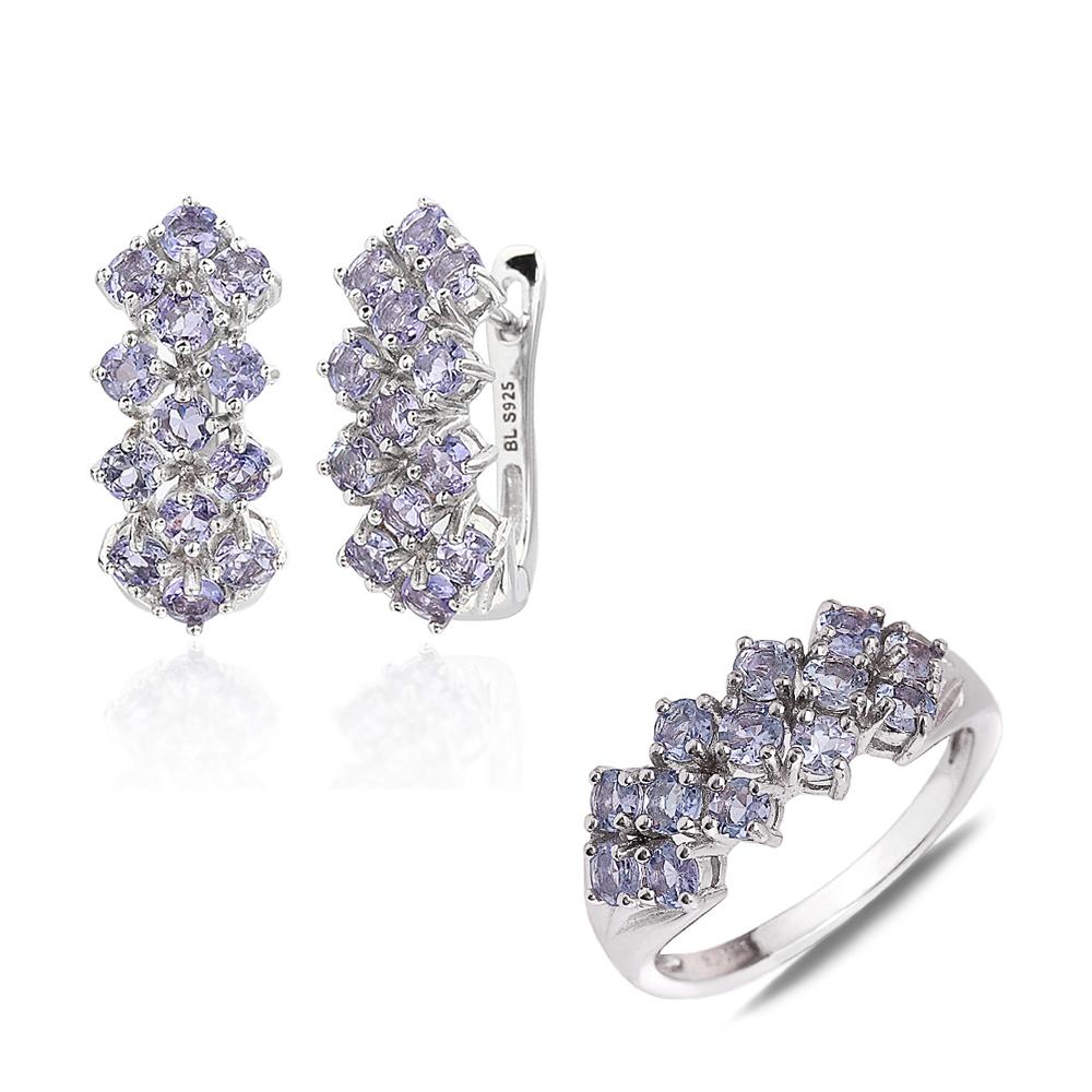 

Роскошный набор из кольца и серег с натуральным танзанитом 5,46 карата, настоящие драгоценные камни, ювелирные изделия из стерлингового серебра 925 пробы для женщин, подарок на помолвку, свадьбу US RING SIZE:10# синий