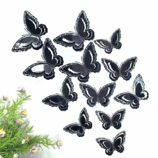 12 Pcs 3 Layers Wing Butterfly Wall Decor Removable 3D Hollow Butterfly Wall Decals for Crafts Home Bedroom Baby Shower Birthday Party Cake Decoration
