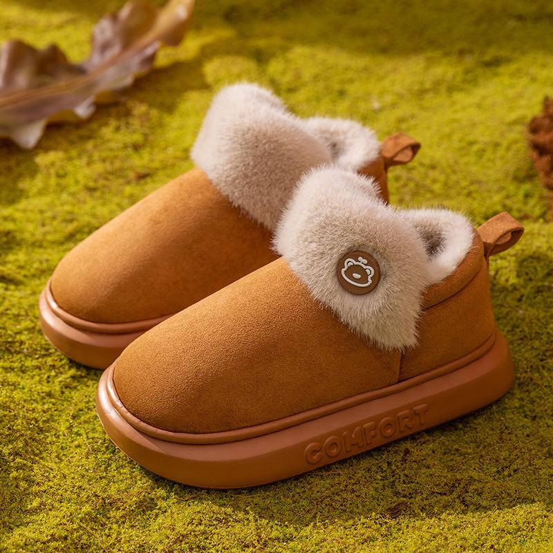 New Cotton Shoes with Added Fleece and Thickening, Indoor Home Anti-slip Bags, Heels and Slippers for Women