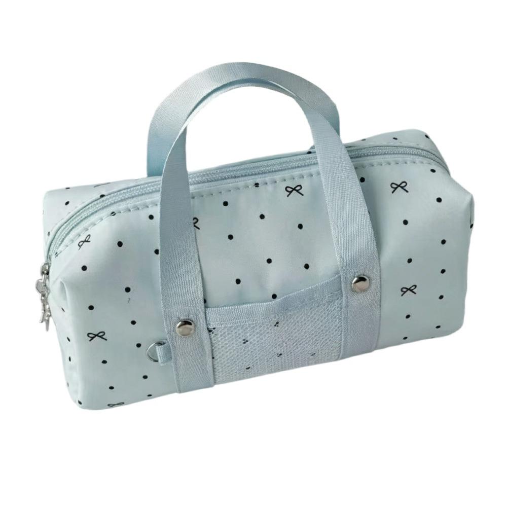 Multi-functional Polka Dot Bow Print Pencil Case Large Capacity Handheld Pencil Pouch Portable Pen Bag Gift синий