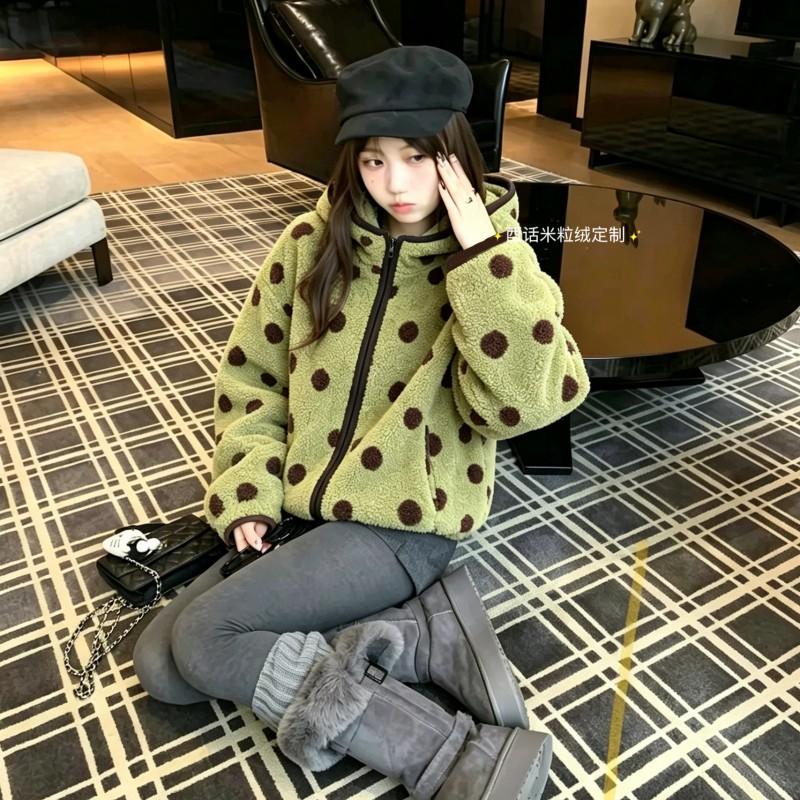 Womens Oversized Fleece Hooded Coat With Fair Isle Winter Warm Thick Outwear Home Or Street Wear