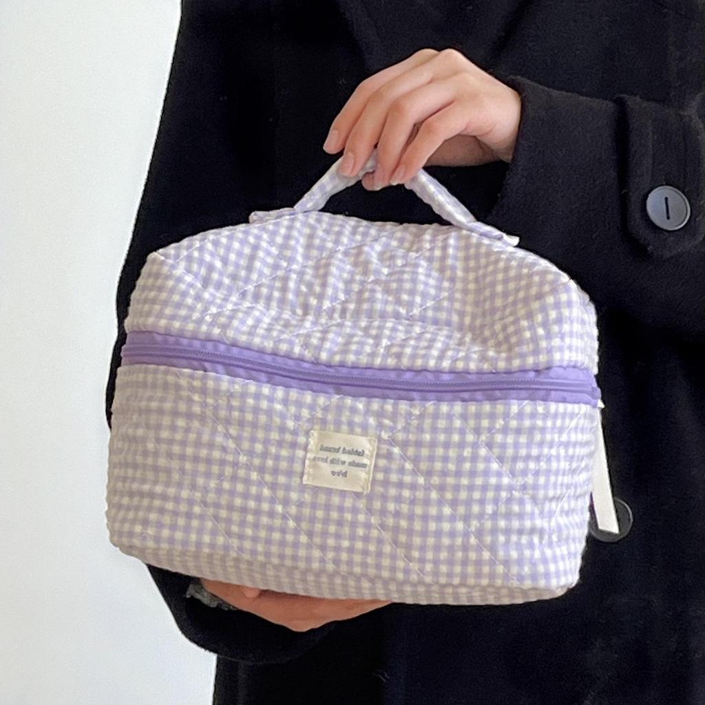 Berry Plaid Makeup Bag: Large Capacity, Portable Toiletry Organizer for Travel
