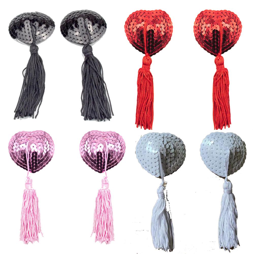 Heart Nipple Cover Porn Reusable Self Adhesive Tassel Bra Covers Silicone Pasties Breast Bra Sequin Heart Shape Nipple Stickers
