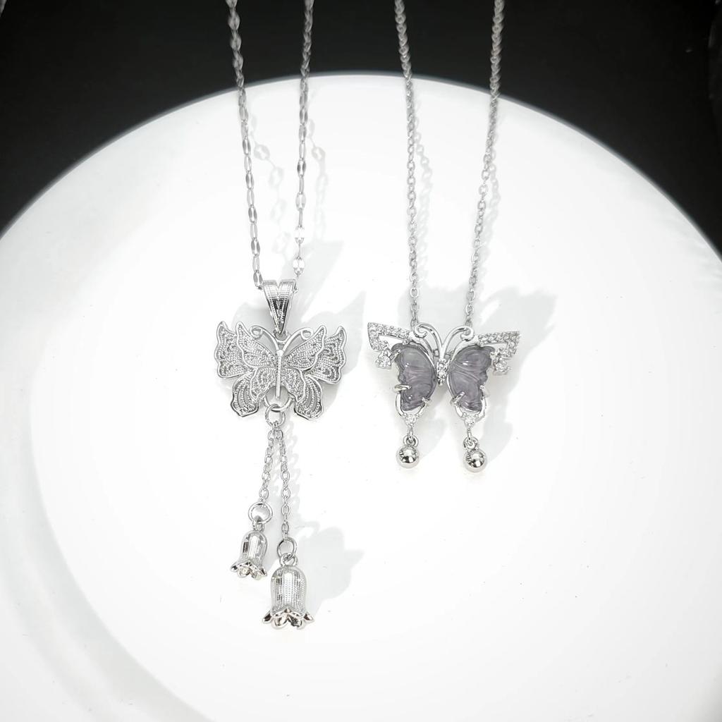 Butterfly Necklace Women'S Light Luxury Simple Versatile Fringed Lily Of The Valley Pendant Collarbone Chain Jewelry