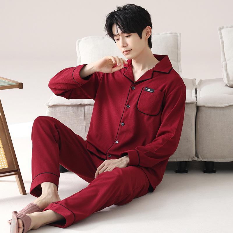 Couple Red Pajamas Spring and Autumn Cotton Pajamas Natal Year Wedding Newlywed Loungewear One Man and One Woman Pajamas