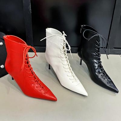 Lace-up Pointed Toe Ankle Boots Women Thin Heels Short Boots Ladies Party Dress Booties New Elegant Fashion Sexy Women Boots