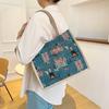 New Printed Large Capacity Fashionable Commuting Women's Bag for College Students In Class One-shoulder Tote Bag Handheld Cotton and Linen Bag Trend