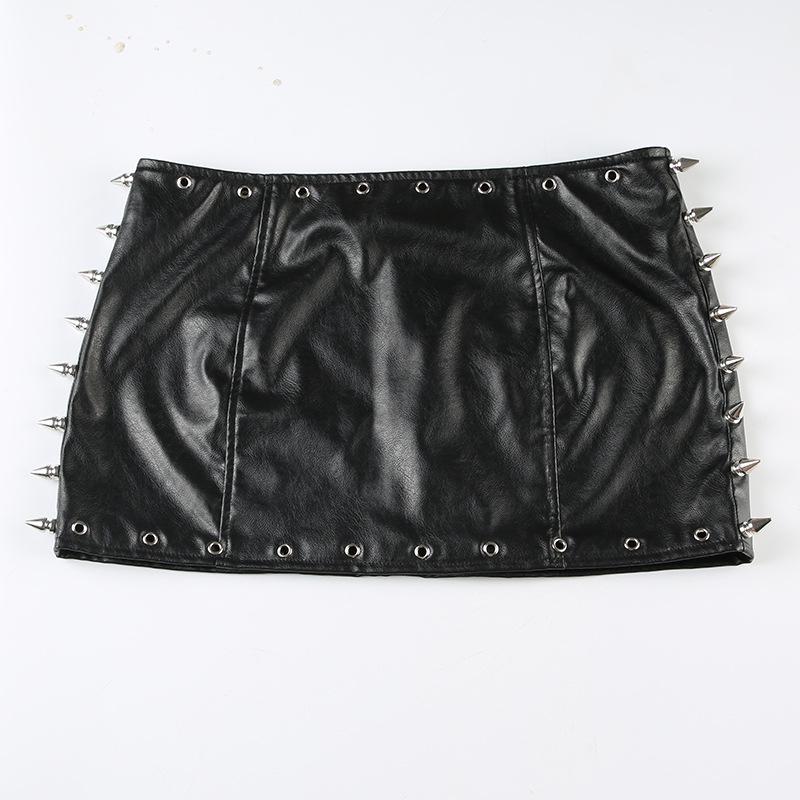 Minigonna Punk Rivettata in Ecopelle da Donna Europea & Americana - Sexy Moda Autunnale