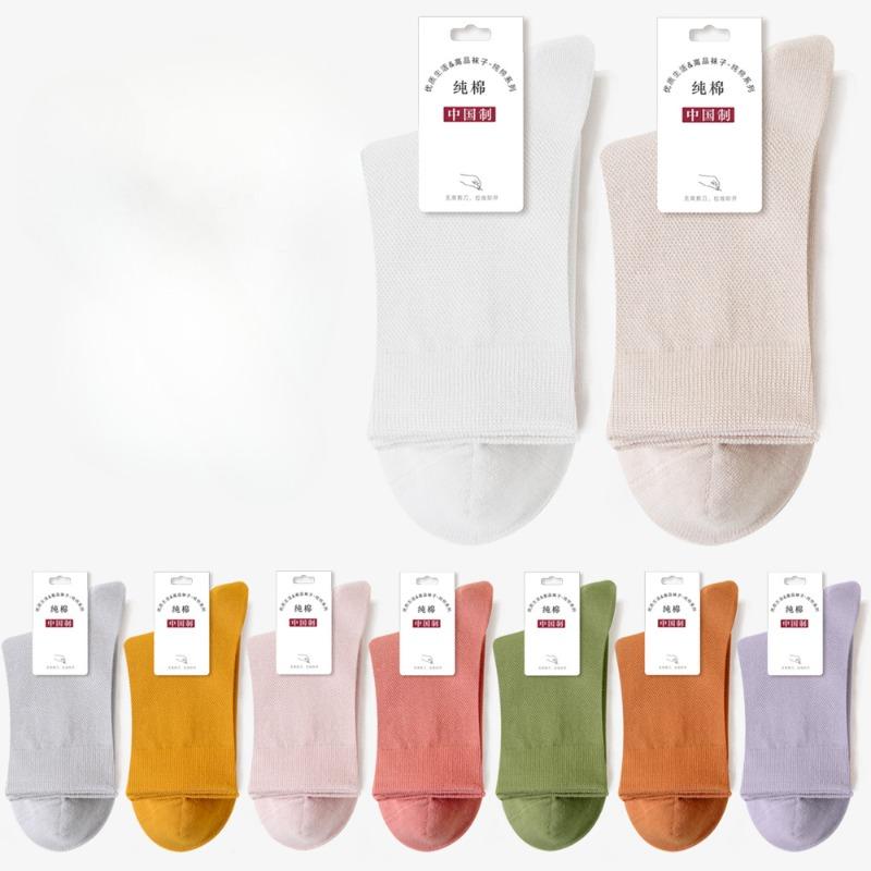 

Women s Mesh Pure Cotton Spring and Summer Trendy Mid-calf All-cotton Casual All-season Women s Long-calf All-cotton Sports Socks 1 pair білий
