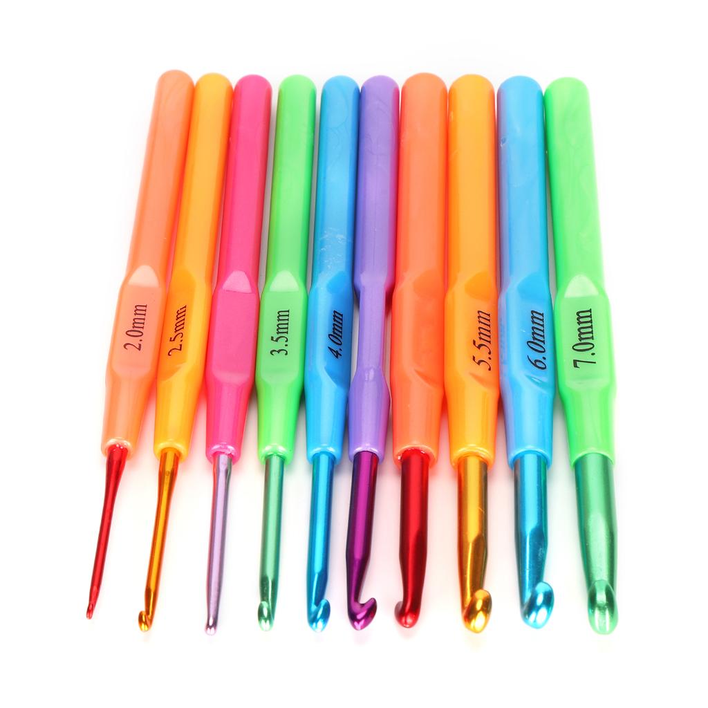 10Pcs Crochet Hooks Colorful Plastic Knitting Needles Kits Weaving Tools for DIY Socks Heats