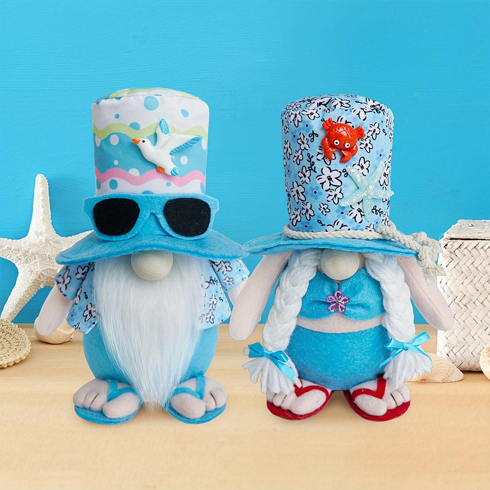2Pcs Beach Gnomes Plush Summer Gnomes Decorations with Weighted Base Beach Gnomes Couple Decor for Mantle Kitchen Table