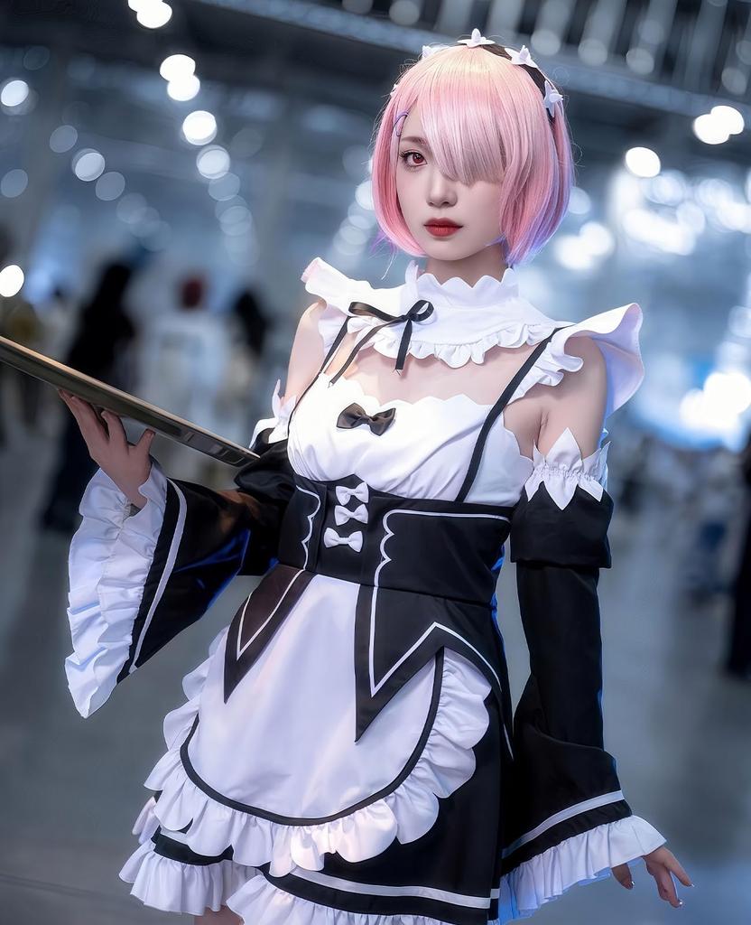 Cosplay Deluxe Edition Maid Anime Stage Chinese School Starting Life in Another World Maid Size [Nou-satsu] ReZero Rem/Ram Outfit, Costume,
