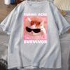 Tummy Ache Survivor Funny Cat Meme Tshirt Unisex Women Silly Stupid Cat Tee Shirt Unisexs Short Sleeve T Shirts Cotton Oversized Top