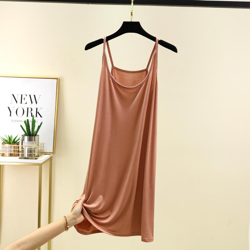 Women's Summer Modal Camisole Dress - Sleeveless, Anti-Transparent Lining, Casual Long Vest Dress