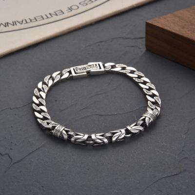 Ping 'An Pattern Personality Men 'S Bracelet Rattan Grass Pattern Hand Decoration New Creative Heavy Industrial Silver Jewelry Atmospheric All -Match 