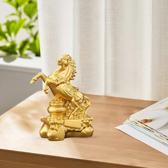Golden Feng Shui Horse Sculpture 2026 Zodiac Horse Statue Chinese New Year Zodiac Blessing