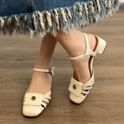 Sandales Élégantes Chaussures d'Été pour Femmes 2025 Talons Moyens Blanc Noir Tongs Chaussures Décontractées de Soirée Chaussures pour Femmes Grandes Tailles