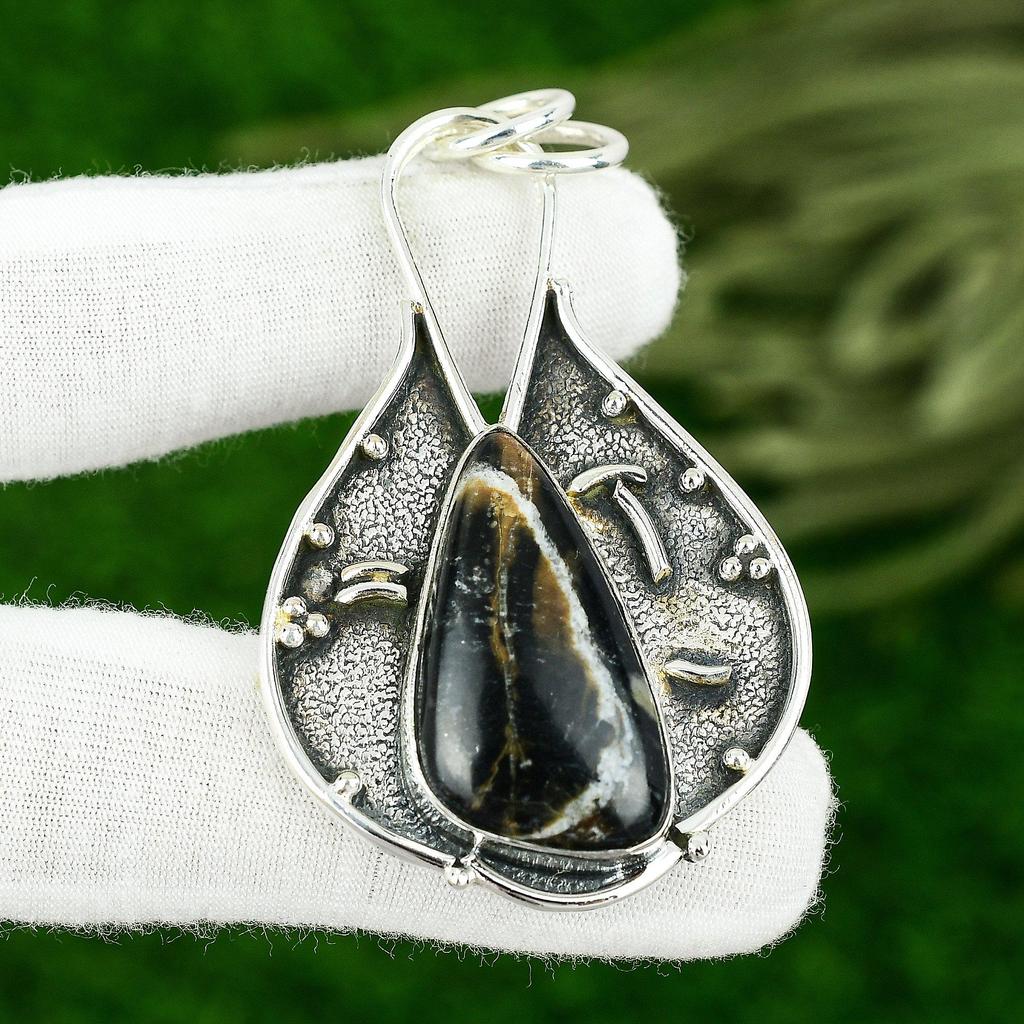 925 Silver Trillion Picasso Jasper Gemstone Sister Ethnic Artisan Trendy Pendant