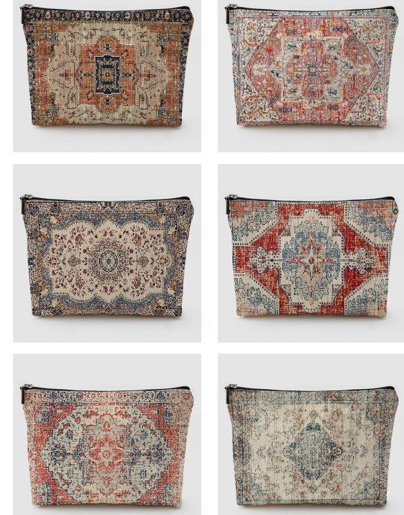 New Creative Pattern Zipper Storage Bag Printed Fine Hemp Cloth Bag Women's Multi Functional Makeup Bag