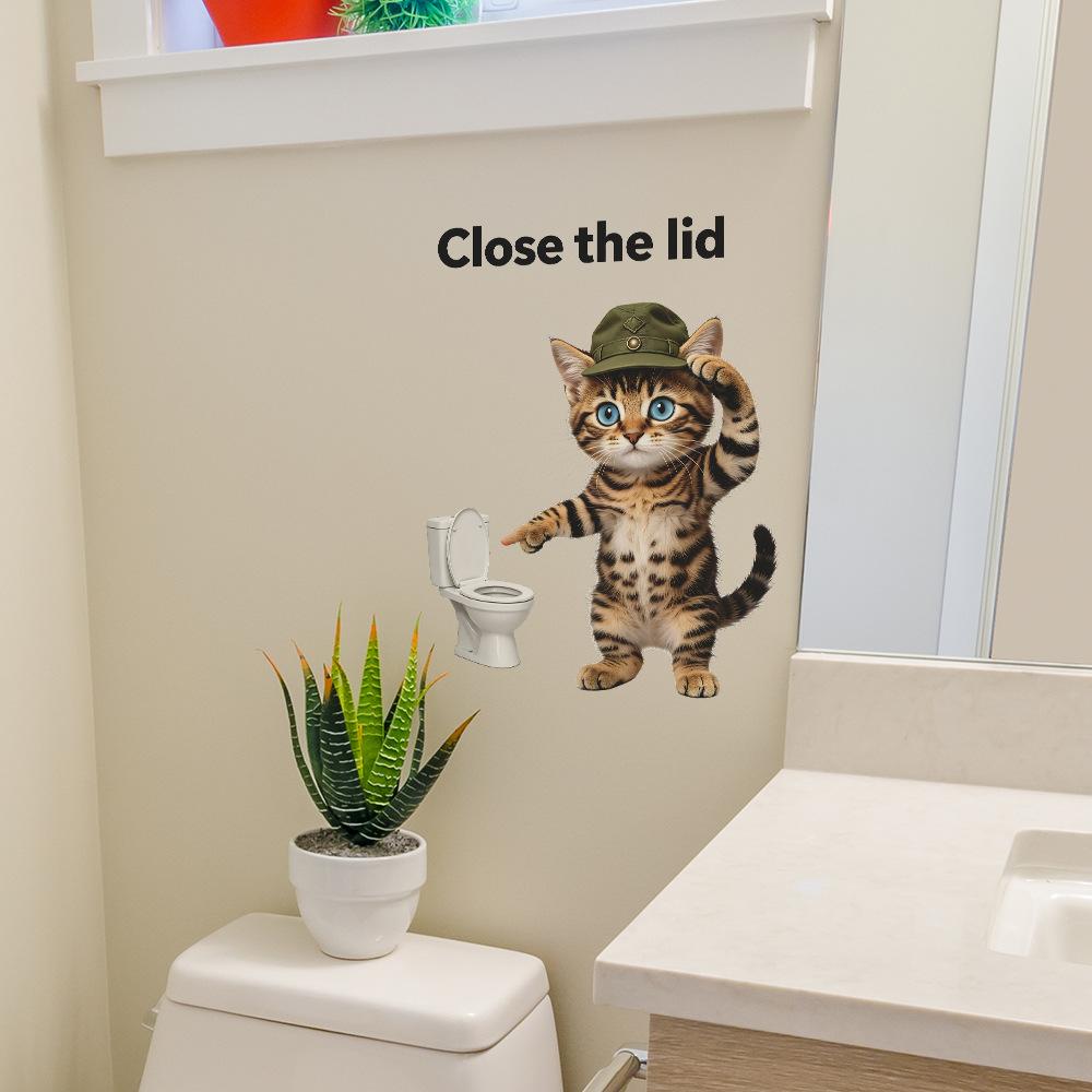 Adesivo da Toilette Gatto Tigrato Cartone Animato Rimovibile Autoadesivo Decorazione Bagno