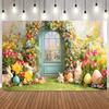 Easter Day Photo Background Flower Green Arch Easter Eggs Rabbit Kids Portrait Baby Shower Birthday Party Decor Backdrop Props5