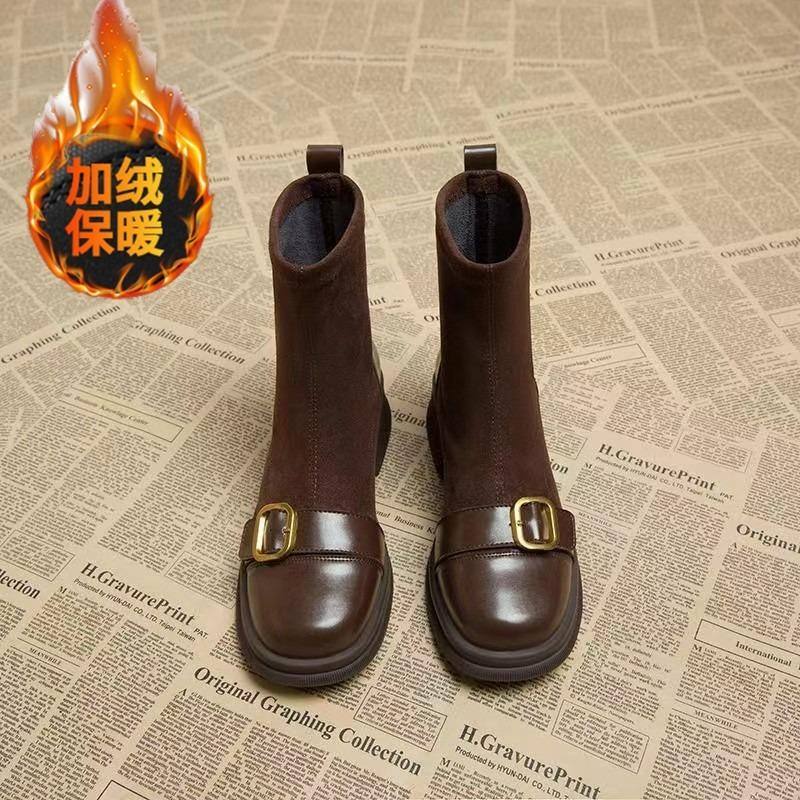 

Ретро бархатные короткие ботинки женские ботинки осень и зима новые эластичные тонкие ботинки ботинки-носки коричневые полусапоги 40