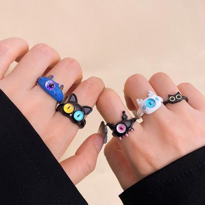 Black Cat Monster Ring for Women Funny Big Eye Cartoon Couple Rings Wedding Finger  Fashion Sweet Accessories 2023 New